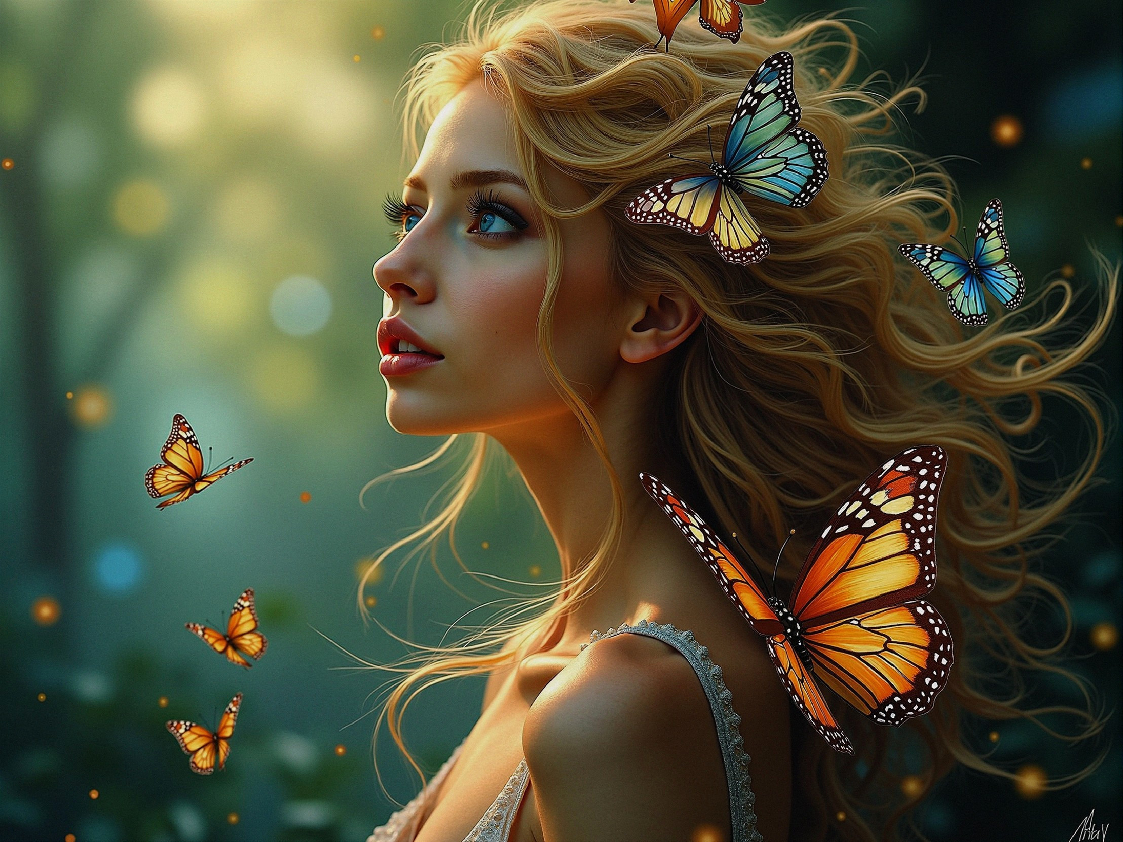 Serene Portrait of Young Woman with Butterflies