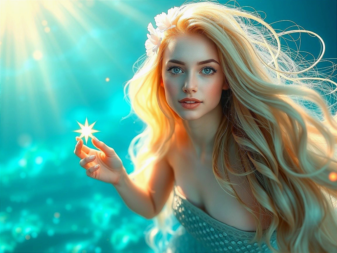 Underwater Scene with Mermaid and Glowing Star