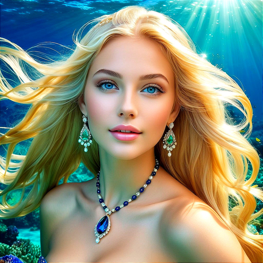 Underwater Scene with Woman in Elegant Jewelry