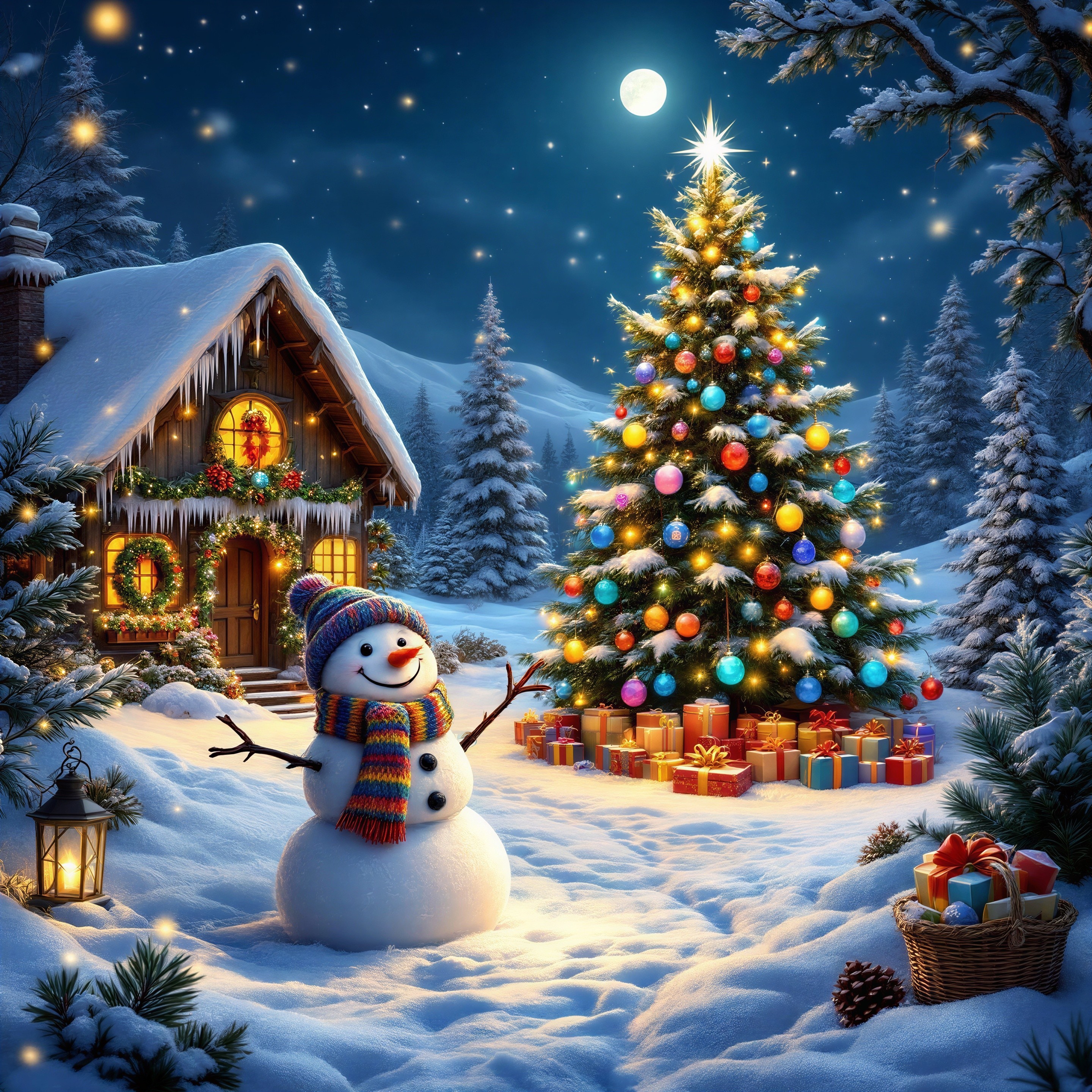 Cheerful Snowman in a Festive Winter Landscape