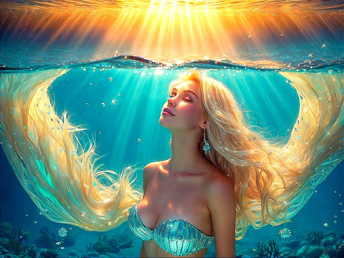 Underwater Scene with Mermaid and Ethereal Atmosphere