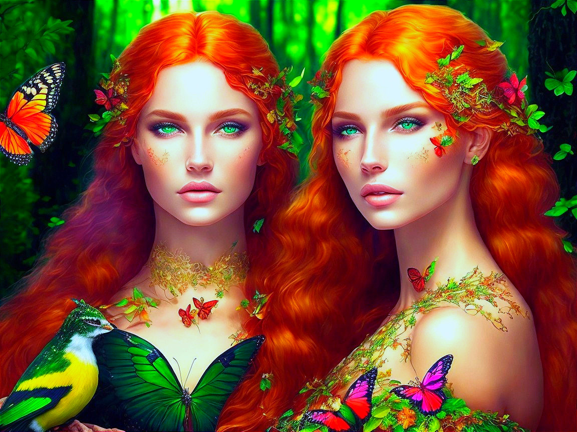Enchanting Women in a Vibrant Forest Setting