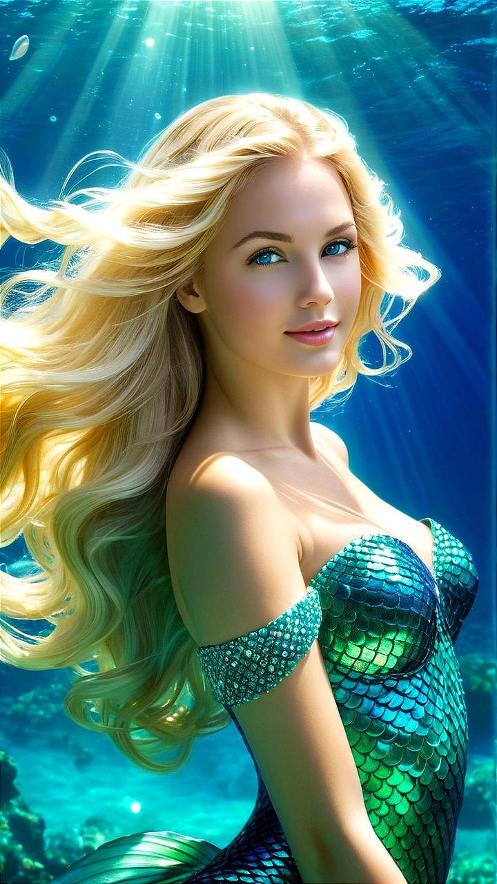 Underwater Scene Featuring a Mermaid with Blonde Hair