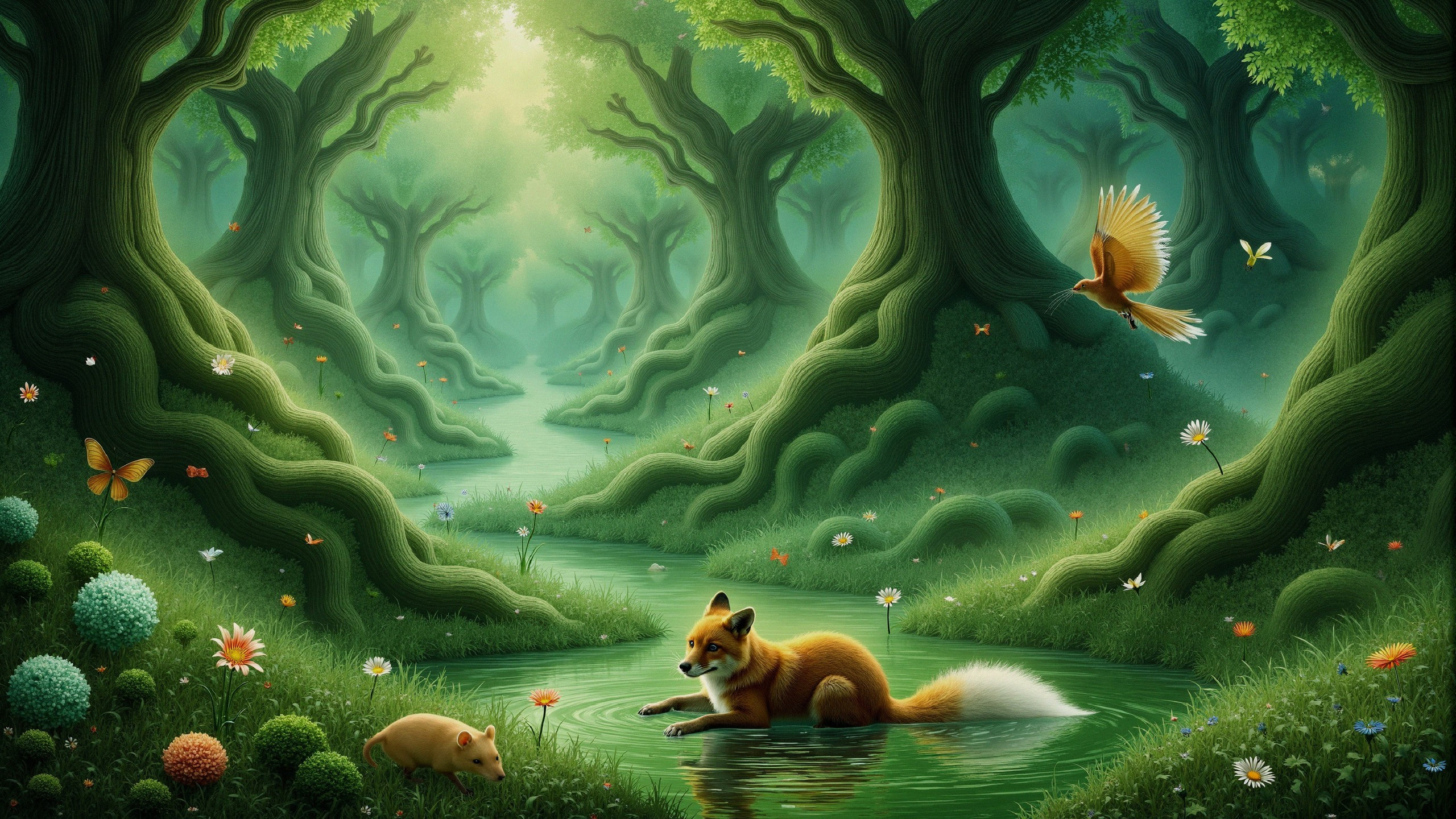 Vibrant Fox by Sparkling Brook in Serene Forest