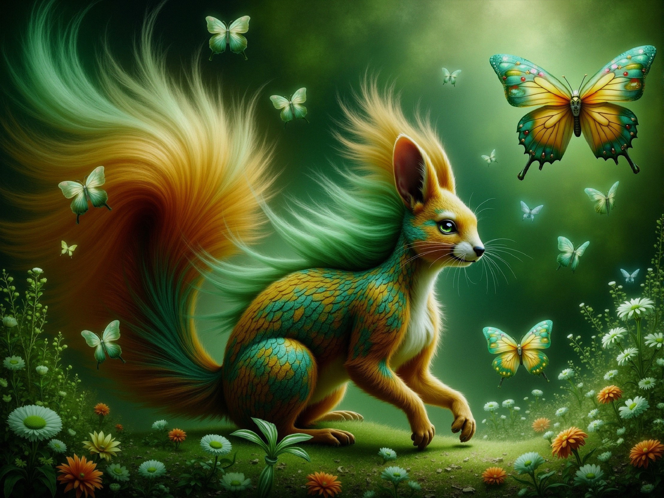 Whimsical Creature in Enchanted Meadow Setting