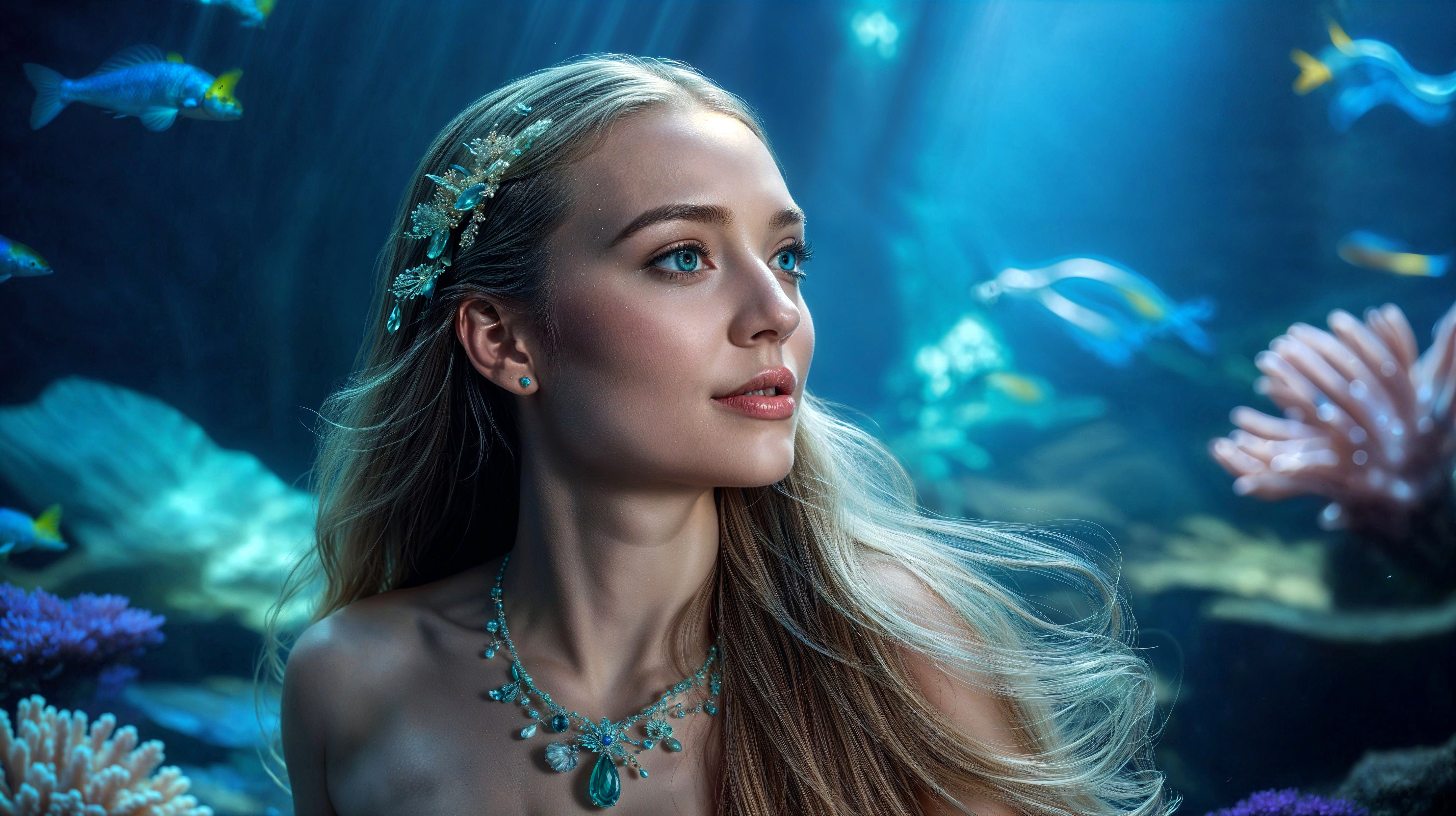 Underwater Portrait of a Woman with Marine Life