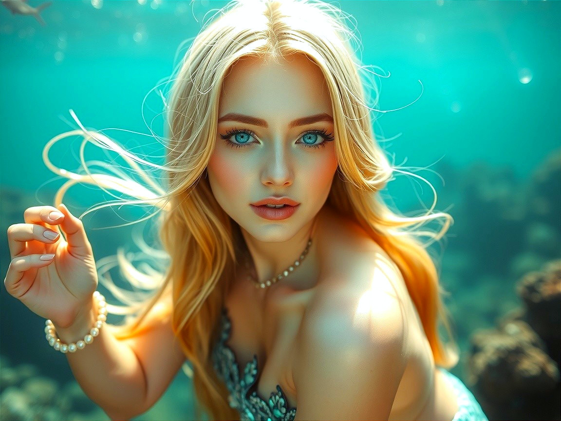 Underwater Scene of a Young Woman in Turquoise Water