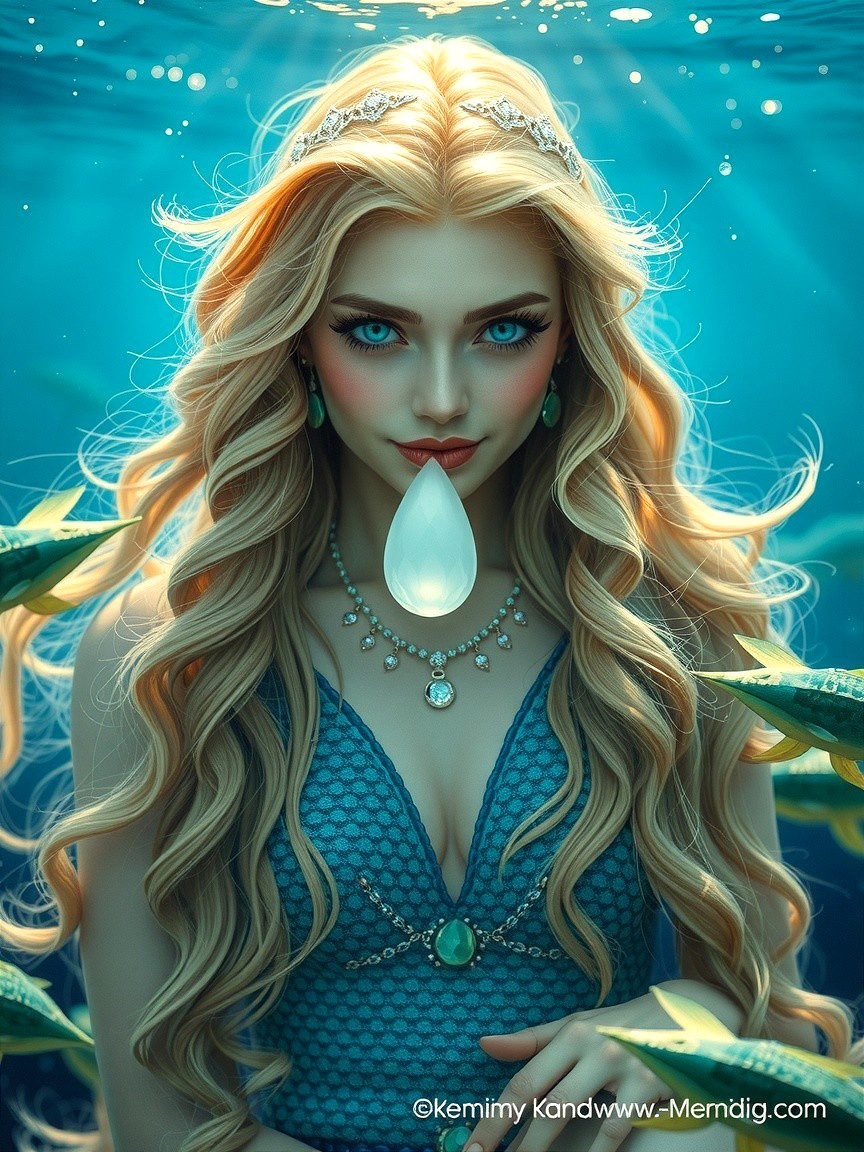 Underwater Scene of a Woman with Flowing Hair and Tiara