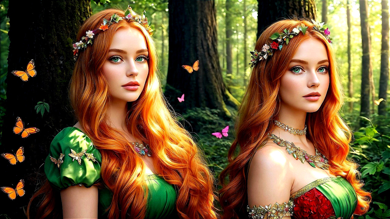 Fairies in a Lush Green Forest with Butterflies