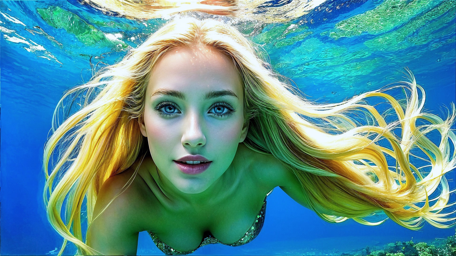 Underwater Scene with Ethereal Mermaid Figure