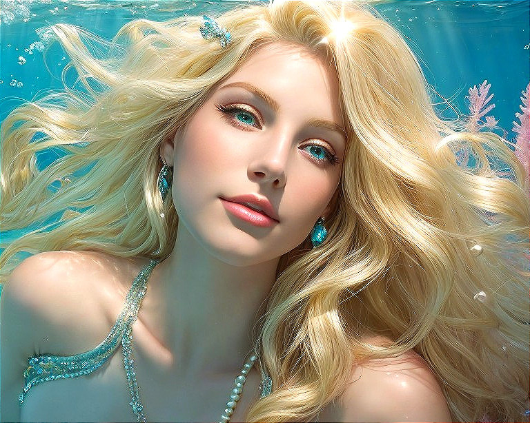 Underwater Scene with Young Woman and Jewelry