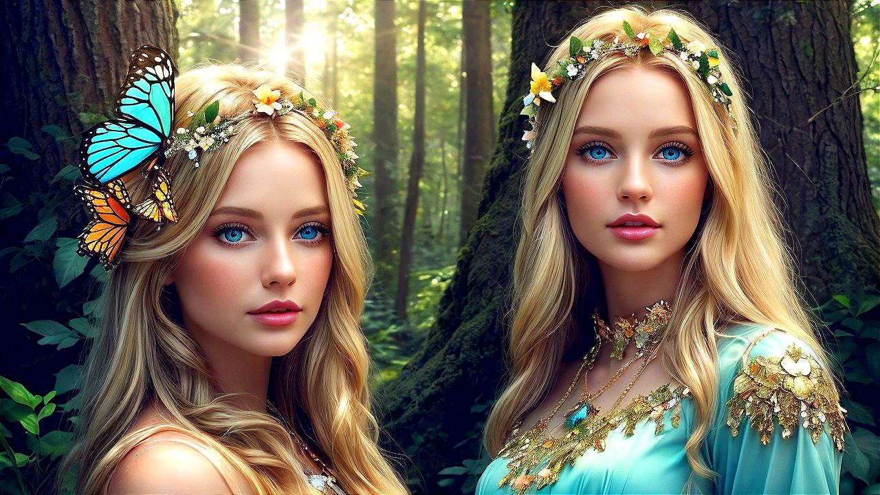 Ethereal Figures in a Serene Forest Setting