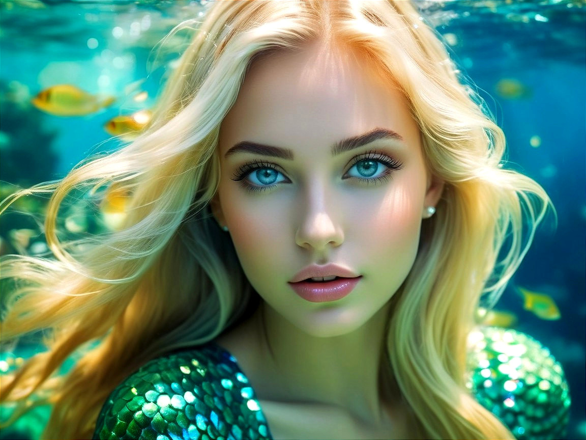 Underwater Portrait of a Young Woman in Green Top