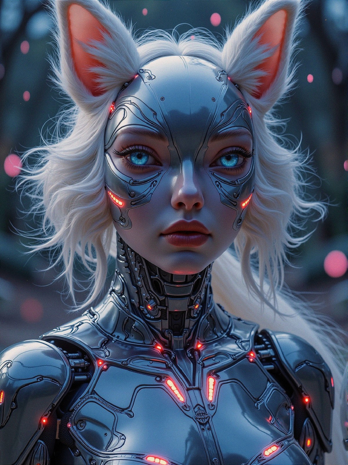 Futuristic humanoid robot with cat-like features