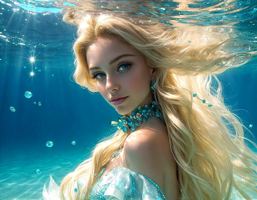 Underwater Scene of a Young Woman with Jewelry