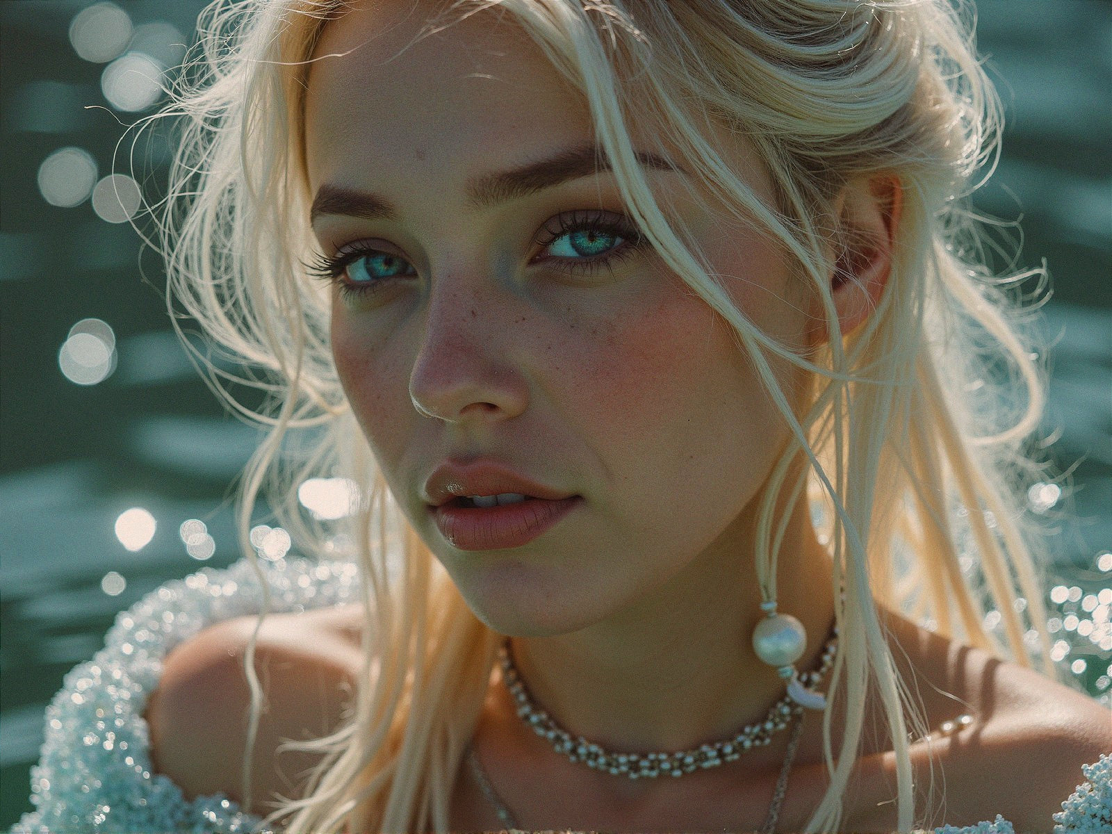 Close-Up Portrait of a Young Woman with Blue Eyes