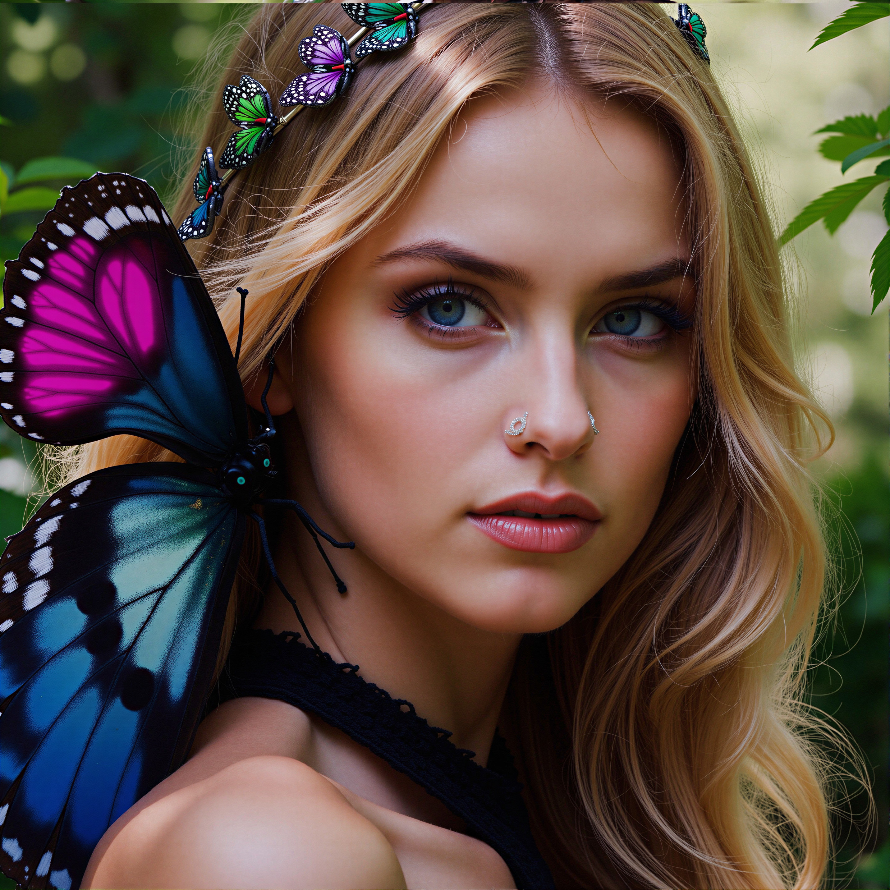 Young woman with butterfly crown and glowing skin