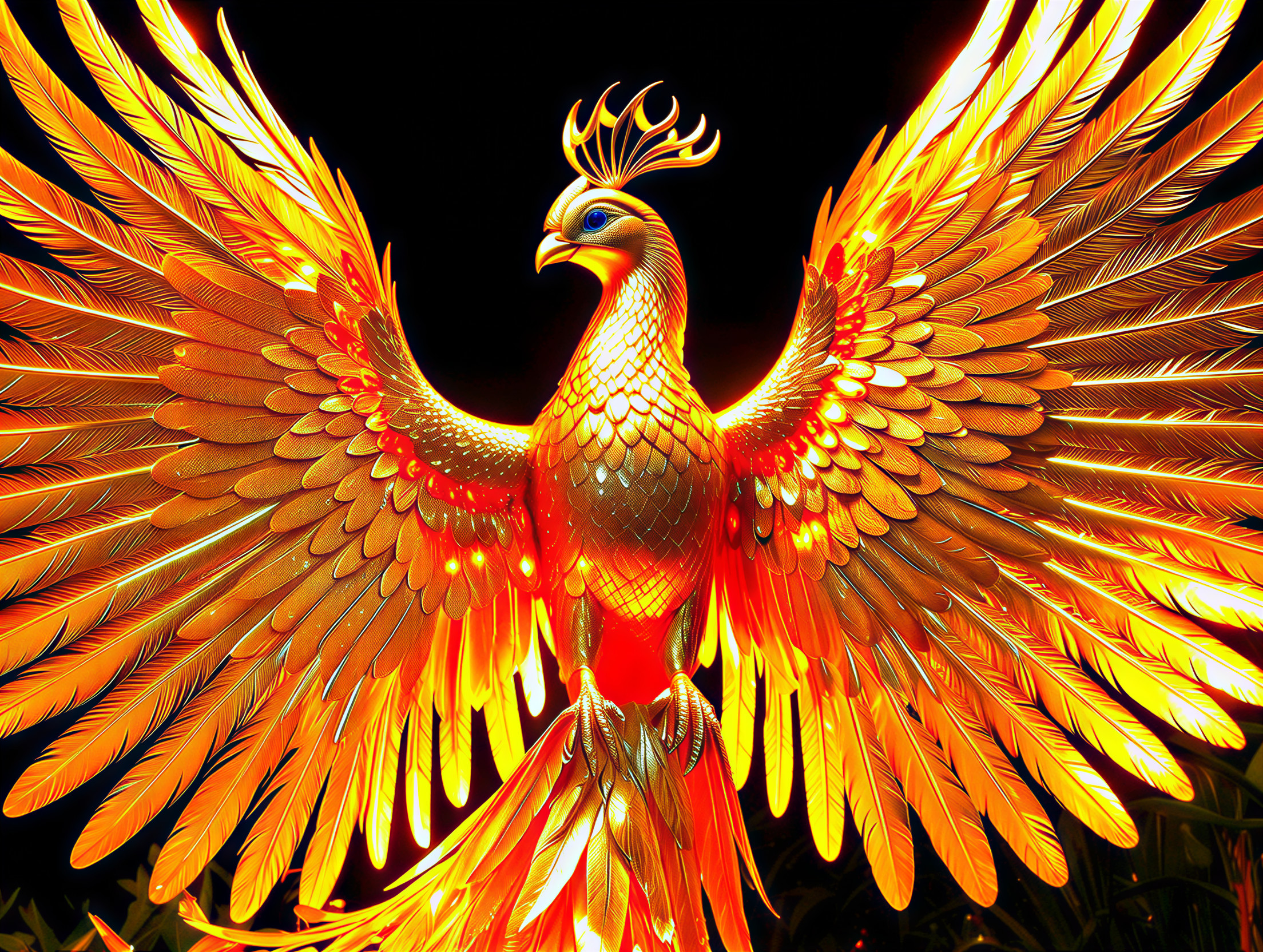 Majestic Phoenix with Vibrant Gold and Orange Feathers