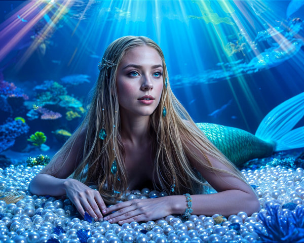Underwater Scene with Mermaid and Vibrant Coral