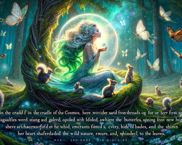 Serene Figure in a Mystical Forest with Butterflies