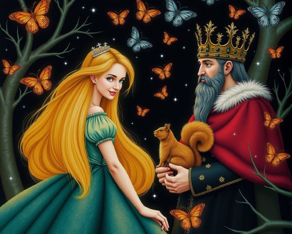 Princess and King in Enchanted Forest Scene