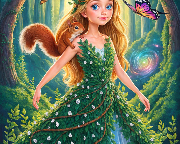 Whimsical Forest Scene with a Nature-Inspired Girl