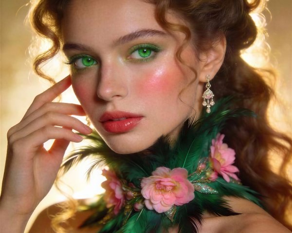 Detailed Portrait of a Young Woman with Green Eyes