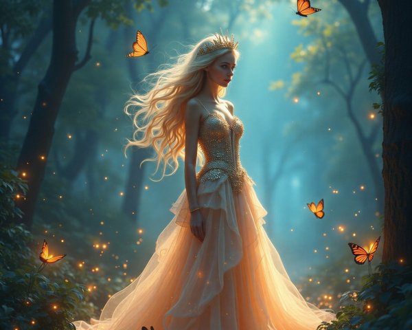 Enchanted Forest Scene with Graceful Figure and Light