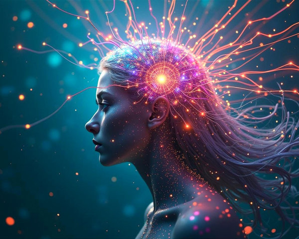 Profile of a Woman with Colorful Light and Orbs