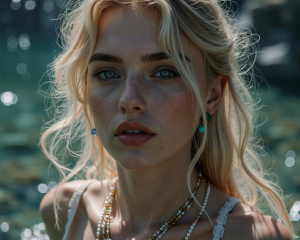 Close-up Portrait of a Young Woman in Water