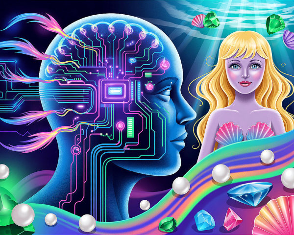 Surreal Scene of Technology and Fantasy Underwater