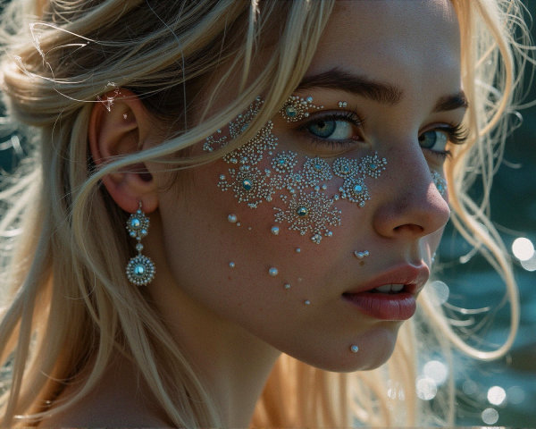 Close-Up Portrait of a Young Woman with Blue Eyes