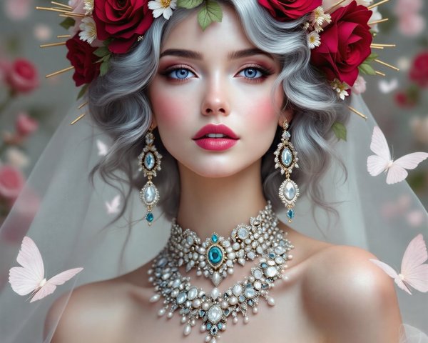Elegant Woman with Silver Hair and Floral Crown