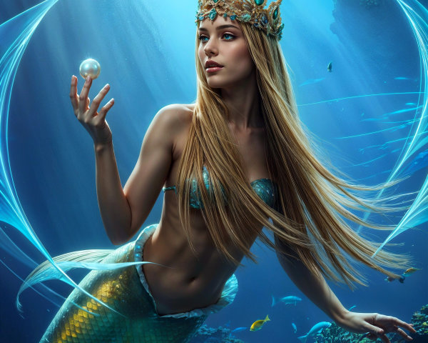 Underwater Scene with Mermaid and Vibrant Coral