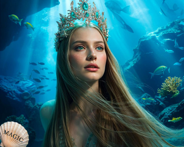 Underwater Scene with Woman, Fish, and Sunlight