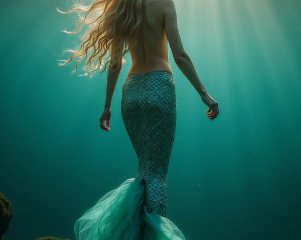 Underwater Scene with a Graceful Mermaid and Light