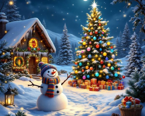Cheerful Snowman in a Festive Winter Landscape