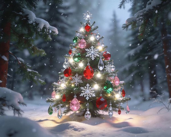 Magical Bokeh Christmas Scene in Snowy Forest