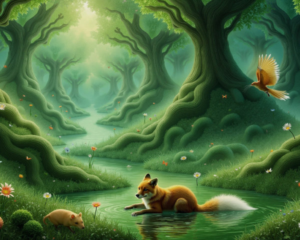 Vibrant Fox by Sparkling Brook in Serene Forest