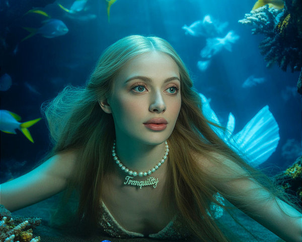 Underwater Scene with Serene Woman and Marine Life