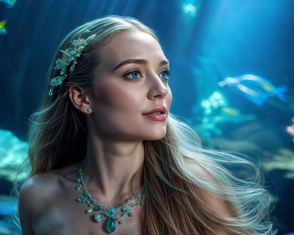 Underwater Portrait of a Woman with Marine Life
