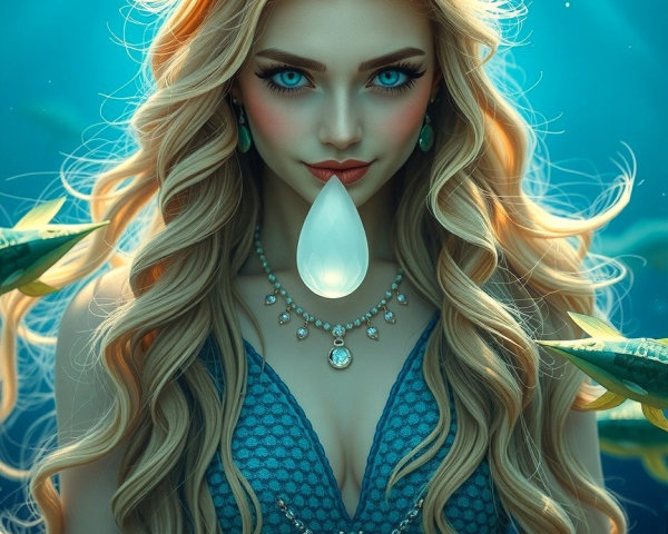Underwater Scene of a Woman with Flowing Hair and Tiara
