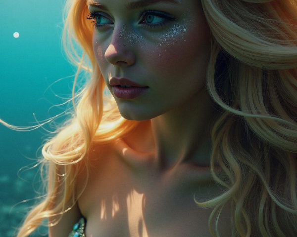 Underwater Scene of a Young Woman with Butterfly Clip