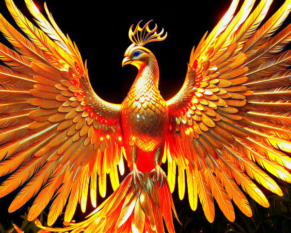 Majestic Phoenix with Vibrant Gold and Orange Feathers