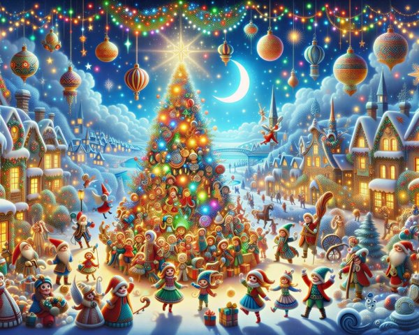 Colorful Winter Scene with Christmas Festivities
