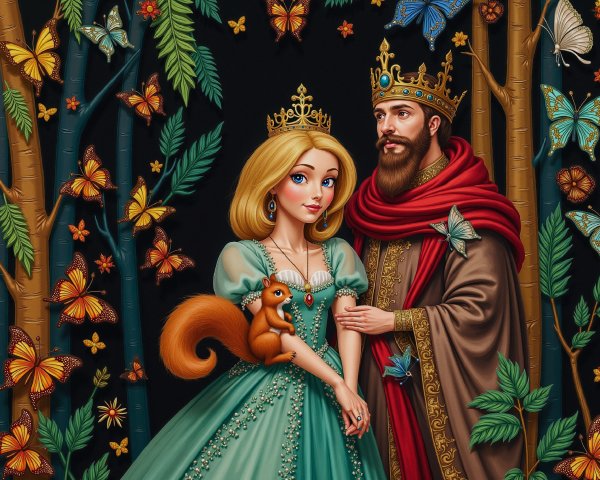 Regal Princess and King in Enchanted Forest Setting