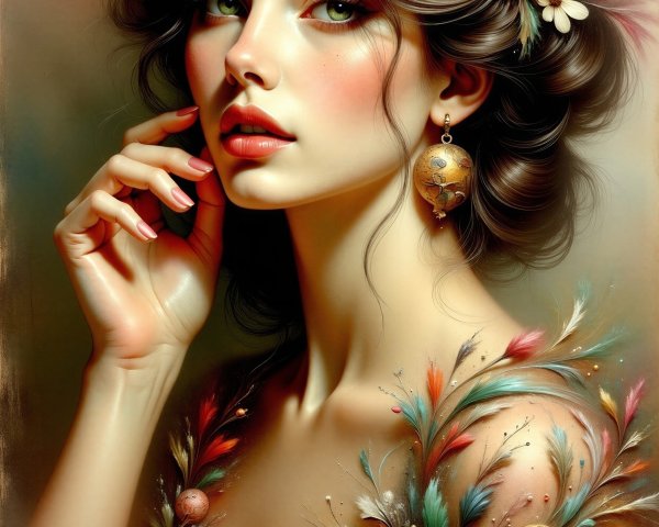 Portrait of a Woman with Flowers and Soft Lighting