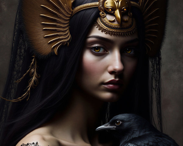 Portrait of a Woman in Black Lace with Golden Headpiece