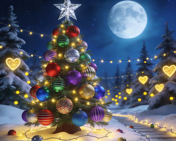 Festive Christmas Tree in Snowy Winter Wonderland