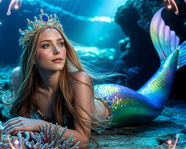 Mermaid among Coral Reefs with Ethereal Light